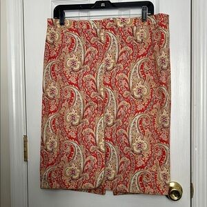 Etro Red and Cream Paisley Pencil Skirt